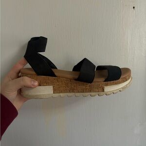 Elegant Black Cork Platform Sandals